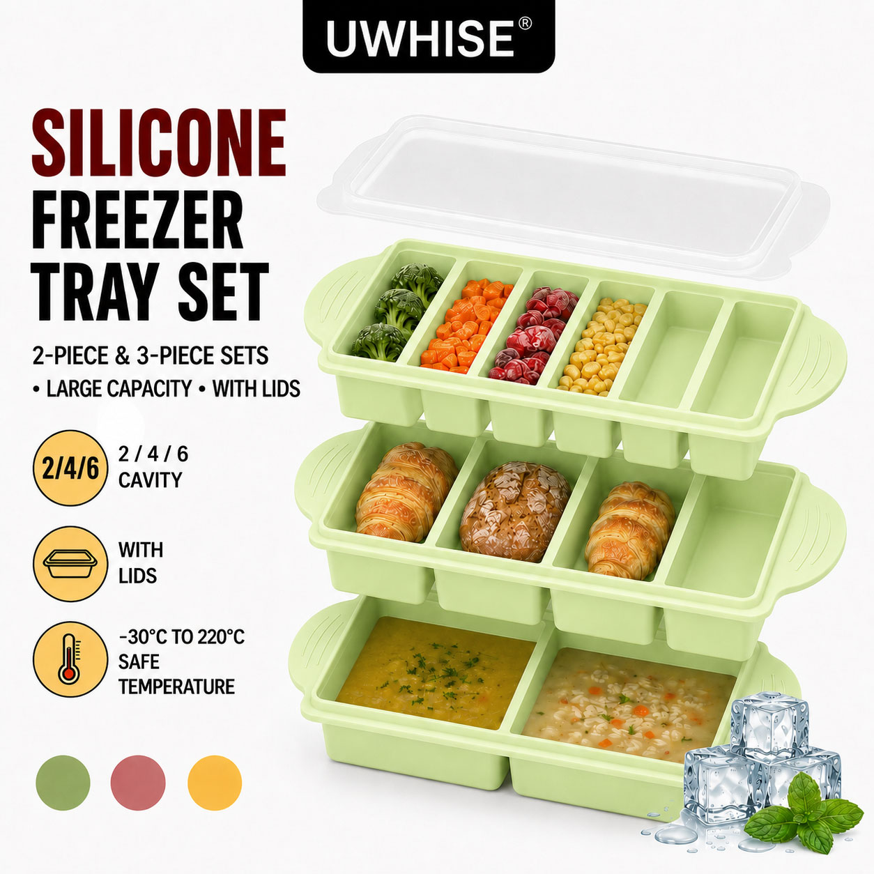 Uwhise 2/3 PACK Silicone Freez - đánh giá và giá Meal Prep Template